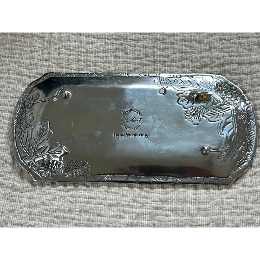Arthur Court 2007 Aluminum Pinecone Oak Leaf Rectangular Serving Tray 11.5 Inch
